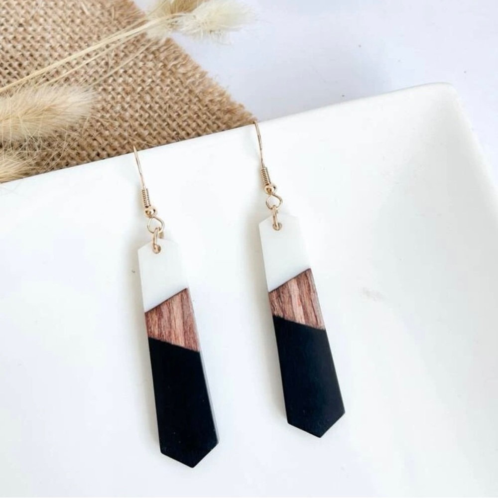 Geometric Wood Dangle Earrings - Picture 7 of 11